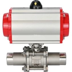 Кран шаровой BV3232P(3pc)-FP-W-ISO-H LONG Ду10 Ру63 полнопроходной, корпус - нержавеющая сталь 316, уплотнение - PTFE, под приварку, с пневмоприводом PA-DA-052 и пневмораспределителем 4M310-08 AC220V