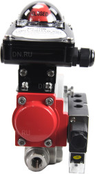 Кран шаровой BV3232P(4pc)-SP-3WL-T-ISO-H Ду10 Ру63 стандартнопроходной трехходовой L-тип, нерж. сталь SS316, внутренняя резьба, уплотнение - PTFE, пн.приводом PA-SA-052, пн.распределителем 4M310-08 AC220V и БКВ APL-210N