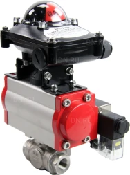 Кран шаровой BV3232P(4pc)-SP-3WL-T-ISO-H Ду10 Ру63 стандартнопроходной трехходовой L-тип, нерж. сталь SS316, внутренняя резьба, уплотнение - PTFE, пн.приводом PA-SA-052, пн.распределителем 4M310-08 AC220V и БКВ APL-210N