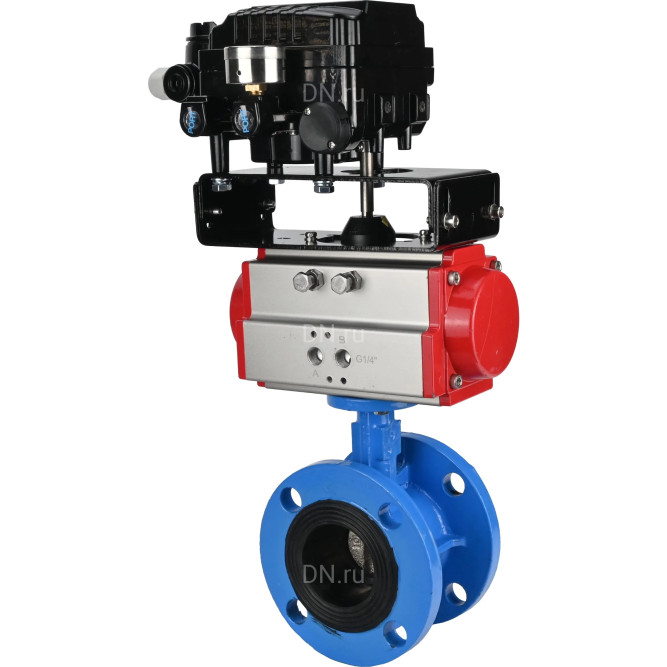 Затвор дисковый поворотный WBV1313E-2W-F-H Ду65 Ру16 фланцевый, корпус - чугун GGG40, диск - чугун GGG40, уплотнение - EPDM, с пневмоприводом PA-DA-105 и позиционером YT-1000RSN без обратной связи в Алматы