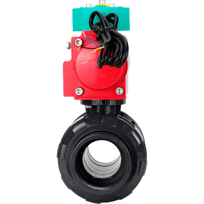 Кран шаровой BV4242E-FP-GRM-ISO Дн20 Ру10 полнопроходной, корпус - НПВХ, шар - НПВХ, уплотнение - EPDM, с пневмоприводом PA-SA-052 и магнитным переключателем ALS200D в Алматы
