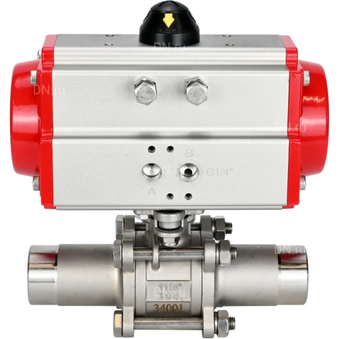 Кран шаровой BV3131P(3pc)-FP-W-ISO-H LONG Ду150 Ру16 полнопроходной, корпус - нержавеющая сталь 304, уплотнение - PTFE, под приварку, с пневмоприводом PA-DA-140 в Алматы