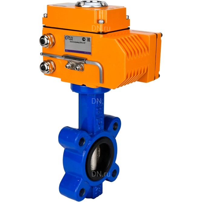 Затвор дисковый поворотный WBV1616N-2W-Fb-H Ду80 Ру16 LUG корпус - чугун QT450, диск - чугун QT450, уплотнение - NBR, межфланцевый, с электроприводом QT-N-005EM-O1-380VAC-У1 380В в Алматы
