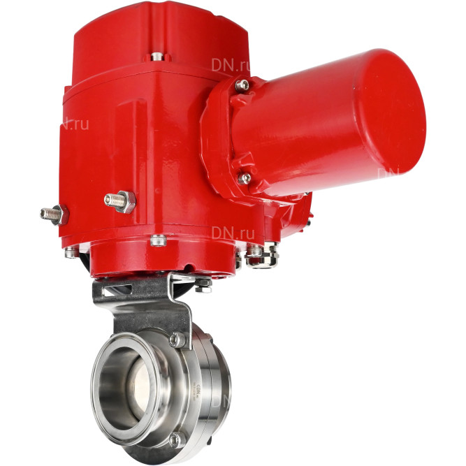 Затвор дисковый поворотный WBV3131E-2W-C-H Ду32 Ру10 кламповый, корпус - пищевая нержавеющая сталь 304, уплотнение - EPDM, с электроприводом QT-EX-005M-O2-380VAC-У1 с моментной муфтой и штурвалом в Алматы
