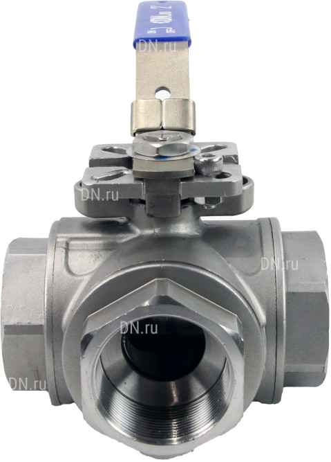 Кран шаровой BV3232P(4pc)-SP-3WT-T-ISO-H Ду25 Ру63, 3-ходовой T-тип стандартнопроходной, внутренняя резьба, уплотнение - PTFE, материал корпуса - нержавеющая сталь SS316 с ISO фланцем и рукояткой в Алматы