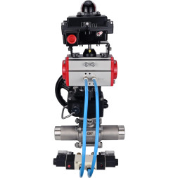 Кран шаровой BV3131P(3pc)-FP-W-ISO-H LONG Ду40 Ру40, полнопроходной, нержавеющая сталь 304, уплотнение - PTFE, под приварку, с пневмоприводом PA-DA-065, с пневмораспределителем 4V320-10 AC220V, БКВ APL-410N Ex, ручным дублером MON1-250-T26-ISO
