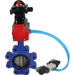 Затвор дисковый поворотный WBV1631E-2W-Fb-H Ду125 Ру16 LUG корпус - чугун QT450, диск - нержавеющая сталь 304, уплотнение - EPDM, с пневмоприводом PA-DA-105, пневмораспределителем 4V320-08 AC220V и БКВ APL-210N
