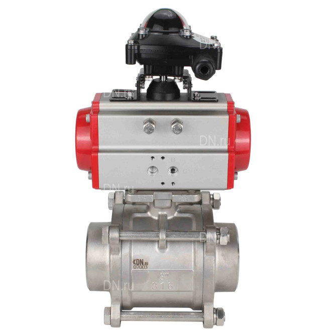 Кран шаровой BV3232P(3pc)-FP-W-ISO-H Ду50 Ру40 полнопроходной двухходовой, нержавеющая сталь SS316, под приварку, уплотнение - PTFE, с пневмоприводом PA-SA-105 и блоком концевых выключателей APL-210N в Алматы