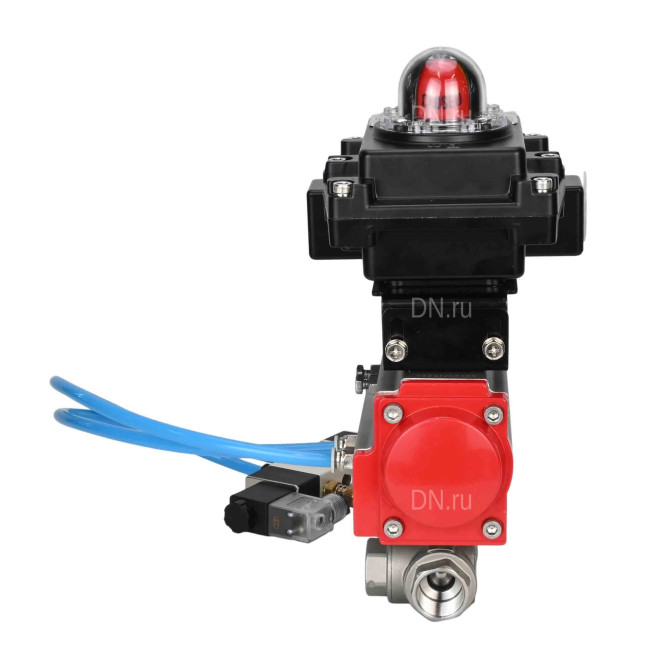 Кран шаровой BV3232P(4pc)-SP-3WL-T-ISO-H Ду25 Ру63, стандартнопроходной, четырехсоставной, корпус - нержавеющая сталь 316, уплотнение - PTFE, внутренняя резьба, с пневмоприводом PA-DA-052, пневмораспределителем 4V320-08 AC220V, БКВ APL-410N Ex в Алматы