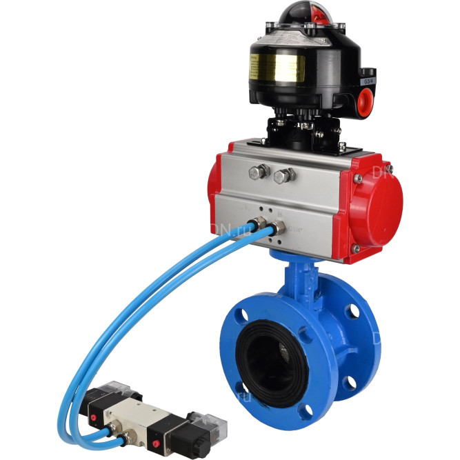 Затвор дисковый поворотный WBV1313E-2W-F-H Ду50 Ру16 фланцевый, корпус - чугун GGG40, диск - чугун GGG40, уплотнение - EPDM, с пневмоприводом PA-DA-105, пневмораспределителем 4V320-10 AC220V и БКВ APL-510N EX в Алматы