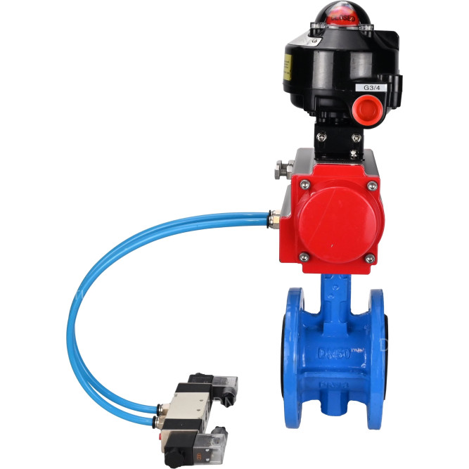 Затвор дисковый поворотный WBV1313E-2W-F-H Ду50 Ру16 фланцевый, корпус - чугун GGG40, диск - чугун GGG40, уплотнение - EPDM, с пневмоприводом PA-DA-105, пневмораспределителем 4V320-10 AC220V и БКВ APL-510N EX в Алматы
