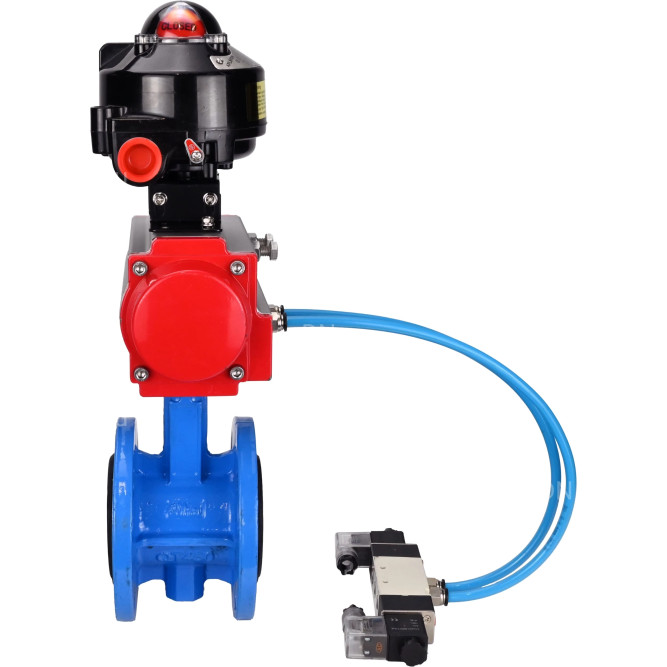 Затвор дисковый поворотный WBV1313E-2W-F-H Ду50 Ру16 фланцевый, корпус - чугун GGG40, диск - чугун GGG40, уплотнение - EPDM, с пневмоприводом PA-DA-105, пневмораспределителем 4V320-10 AC220V и БКВ APL-510N EX в Алматы