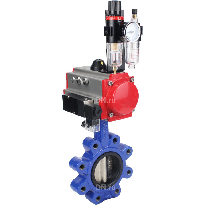 Затвор дисковый поворотный WBV1616E-2W-Fb-H Ду125 Ру16 LUG корпус - чугун QT450, диск - чугун QT450, уплотнение - EPDM, с пневмоприводом PA-SA-140, пневмораспределителем 4M310-08 DC24V и БПВ AFC2000 в Алматы