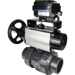 Кран шаровой BV4242E-FP-GRM-ISO Дн25 Ру10 полнопроходной, корпус - НПВХ, шар - НПВХ, уплотнение - EPDM, с пневмоприводом PA-DA-105-1 и пневмопозиционером YT-1000RSN с обратной связью