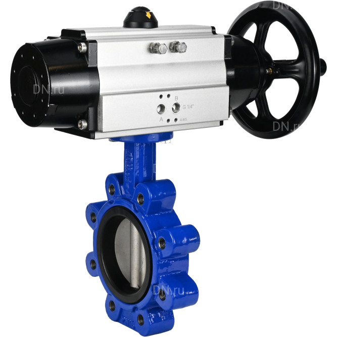 Затвор дисковый поворотный WBV1631N-2W-Fb-H Ду125 Ру16 LUG корпус - чугун QT450, диск - нержавеющая сталь 304, уплотнение - NBR, с пневмоприводом PA-DA-105-1 в Алматы