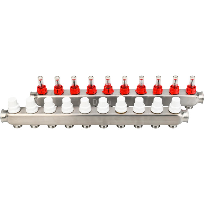 Коллекторная группа GC1-31-10 1″ Ду25 Ру10 отводов — 10, в сборе с расходомерами и терморегулирующими клапанами, без переходников, корпус - нержавеющая сталь AISI 304 в Алматы