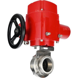 Затвор дисковый поворотный WBV3131E-2W-C-H Ду40 Ру10 кламповый, корпус - пищевая нержавеющая сталь 304, уплотнение - EPDM, с электроприводом QT-EX-005M-O2-380VAC-У1 с моментной муфтой и штурвалом