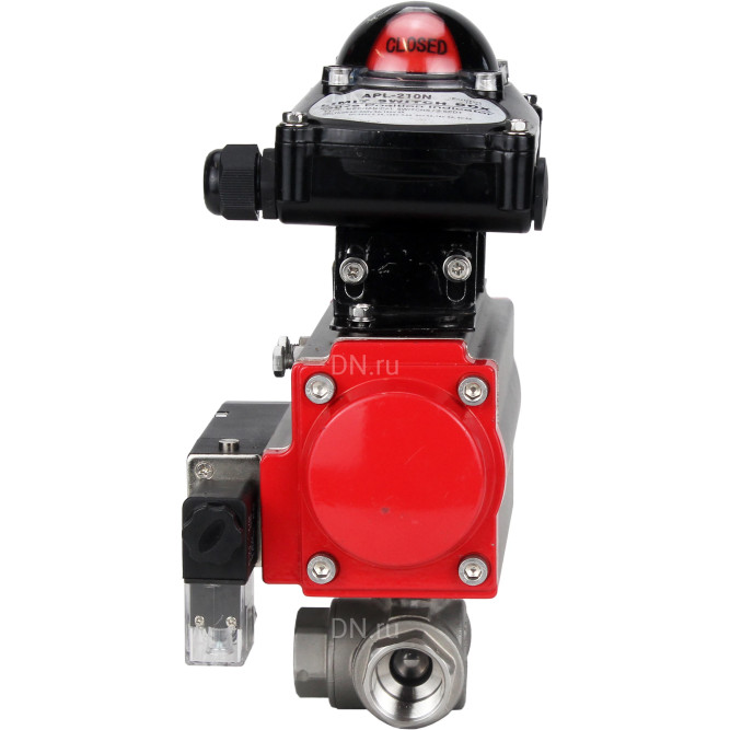 Кран шаровой BV3232P(4pc)-SP-3WL-T-ISO-H Ду20 Ру63 стандартнопроходной трехходовой L-тип, нерж. сталь SS316, внутренняя резьба, уплотнение - PTFE, пн.приводом PA-SA-052, пн.распределителем 4M310-08 AC220V и БКВ APL-210N в Алматы