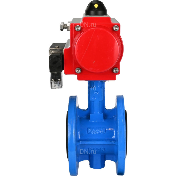 Затвор дисковый поворотный WBV1313E-2W-F-H Ду80 Ру16 фланцевый, корпус - чугун GGG40, диск - чугун GGG40, уплотнение - EPDM, с пневмоприводом PA-DA-105 и пневмораспределителем 4M310-08 DC24V в Алматы