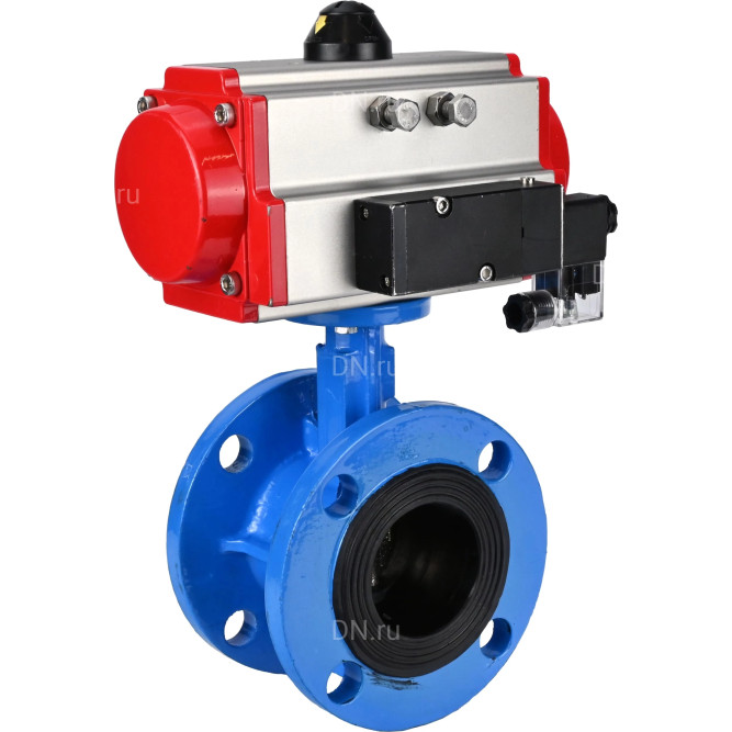 Затвор дисковый поворотный WBV1313E-2W-F-H Ду80 Ру16 фланцевый, корпус - чугун GGG40, диск - чугун GGG40, уплотнение - EPDM, с пневмоприводом PA-DA-105 и пневмораспределителем 4M310-08 DC24V в Алматы