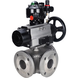 Кран шаровой BV3232P(4pc)-FP-3WL-F Ду100 Ру16 полнопроходной трехходовой, фланцевый, корпус - нержавеющая сталь SS316, с пневмоприводом PA-DA-105-1, пневмораспределителем 4M310-08 AC220V, БКВ APL-510N EX и БПВ AFC2000