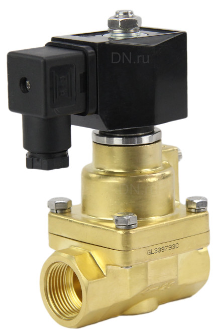 Клапан электромагнитный VS1000-PT-NC-24VDC 1 1/2″ Ду40 Ру12 соленоидный двухходовой поршневой, резьбовой, корпус - латунь, уплотнение - PTFE, пилотного действия, нормально закрытый, катушка - 24В DC в Алматы