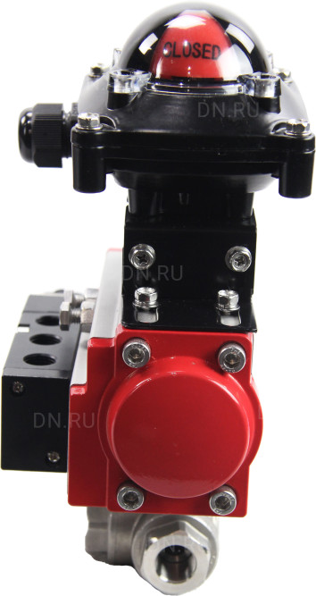 Кран шаровой BV3232P(4pc)-SP-3WL-T-ISO-H Ду25 Ру63 стандартнопроходной трехходовой L-тип, нерж. сталь SS316, внутренняя резьба, уплотнение - PTFE, пн.приводом PA-SA-052, пн.распределителем 4M310-08 AC220V и БКВ APL-210N в Алматы