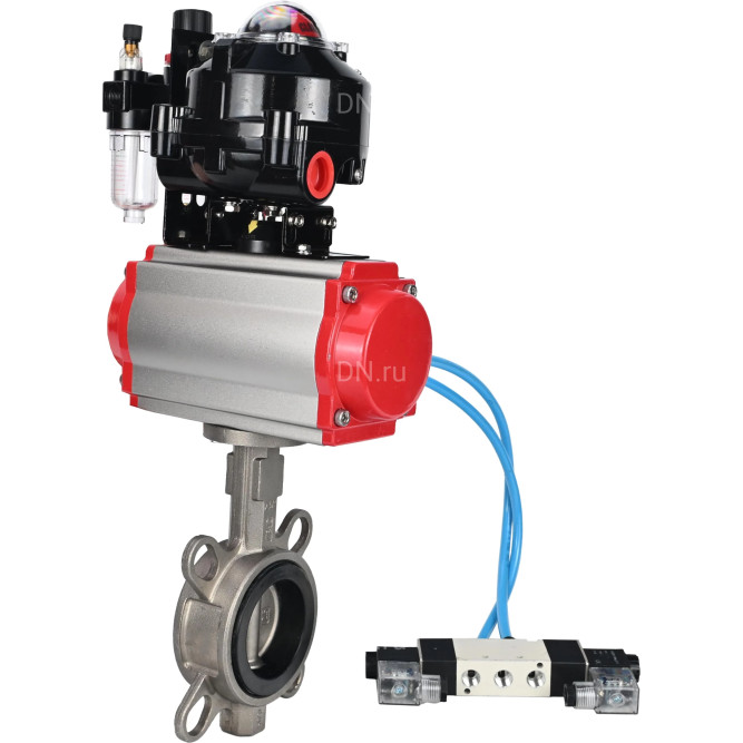 Затвор дисковый поворотный WBV3131V-2W-Fb-H Ду125 Ру16, корпус - нержавеющая сталь 304, диск - нержавеющая сталь 304, уплотнение - VITON, с пневмоприводом PA-SA-140, пневмораспределителем 4V320-08 AC220V, БКВ APL-510N EX и БПВ AFC2000 в Алматы