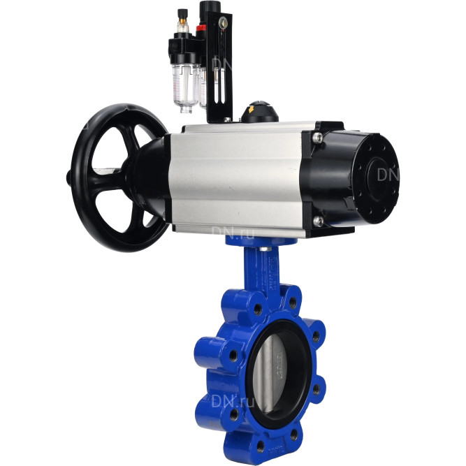 Затвор дисковый поворотный WBV1631E-2W-Fb-H Ду125 Ру16 LUG корпус - чугун QT450, диск - нержавеющая сталь 304, уплотнение - EPDM, с пневмоприводом PA-DA-105-1, пневмораспределителем 4M310-08 DC24V и БПВ AFC2000 в Алматы