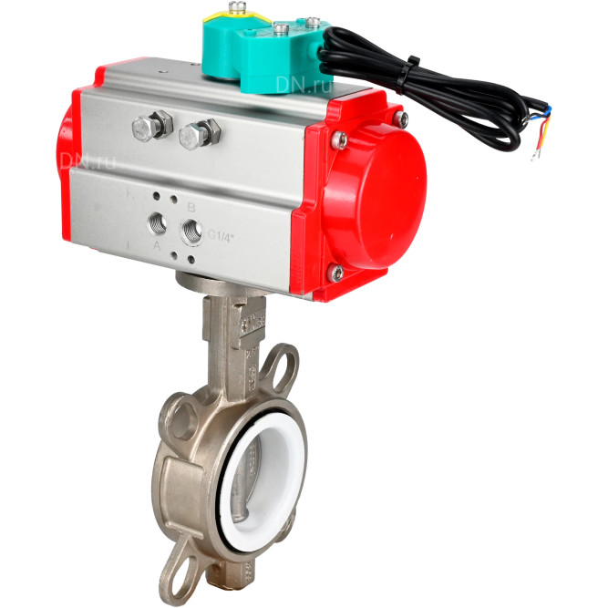Затвор дисковый поворотный WBV3131P-2W-Fb-H Ду50 Ру16 корпус - нержавеющая сталь 304, диск - нержавеющая сталь 304, уплотнение - PTFE, с пневмоприводом PA-DA-065 и магнитным переключателем ALS200D в Алматы