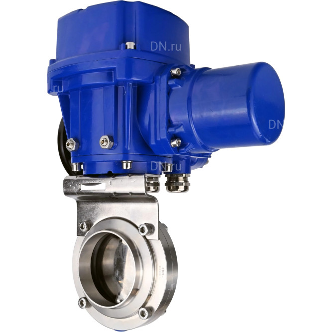 Затвор дисковый поворотный WBV3131E-2W-W-H Ду32 Ру10 под приварку, корпус - пищевая нержавеющая сталь 304, уплотнение - EPDM, с электроприводом QT-N-005M-O2-220VAC-У1 с моментной муфтой и штурвалом в Алматы