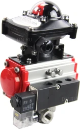 Кран шаровой BV3232P(4pc)-SP-3WL-T-ISO-H Ду32 Ру63 стандартнопроходной трехходовой L-тип, нерж. сталь SS316, внутренняя резьба, уплотнение - PTFE, пн.приводом PA-SA-065, пн.распределителем 4M310-08 AC220V и БКВ APL-210N