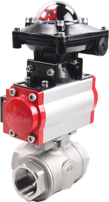 Кран шаровой BV3232P(4pc)-SP-3WL-T-ISO-H Ду32 Ру63 стандартнопроходной трехходовой L-тип, нерж. сталь SS316, внутренняя резьба, уплотнение - PTFE, пн.приводом PA-SA-065, пн.распределителем 4M310-08 AC220V и БКВ APL-210N в Алматы