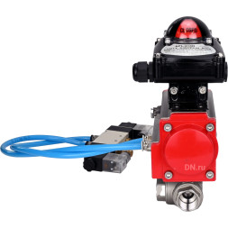 Кран шаровой BV3232P(4pc)-SP-3WL-T-ISO-H Ду20 Ру63, стандартнопроходной, четырехсоставной, корпус - нержавеющая сталь 316, уплотнение - PTFE, внутренняя резьба, с пневмоприводом PA-DA-052, пневмораспределителем 4V320-10 AC220V, БКВ APL-210N