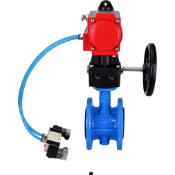 Затвор дисковый поворотный WBV1313E-2W-F-H Ду50 Ру16 фланцевый, корпус - чугун GGG40, диск - чугун GGG40, EPDM, с пневмоприводом PA-DA-105, пневмораспределителем 4V320-08 AC220V и ручным дублером MON1-250-T26-ISO