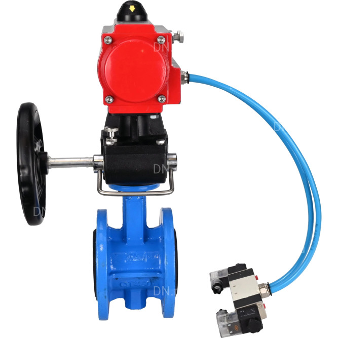 Затвор дисковый поворотный WBV1313E-2W-F-H Ду50 Ру16 фланцевый, корпус - чугун GGG40, диск - чугун GGG40, EPDM, с пневмоприводом PA-DA-105, пневмораспределителем 4V320-08 AC220V и ручным дублером MON1-250-T26-ISO в Алматы