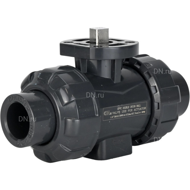 Кран шаровой BV4242E-FP-GRM-ISO Дн32 Ру10 полнопроходной, клеевой с разборным муфтовым соединением, корпус - UPVC (НПВХ), шар - UPVC (НПВХ), уплотнение - EPDM, с ISO-фланцем и голым штоком квадратным в Алматы