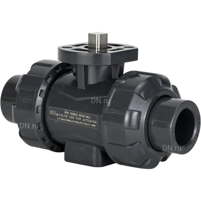 Кран шаровой BV4242E-FP-GRM-ISO Дн32 Ру10 полнопроходной, клеевой с разборным муфтовым соединением, корпус - UPVC (НПВХ), шар - UPVC (НПВХ), уплотнение - EPDM, с ISO-фланцем и голым штоком квадратным в Алматы