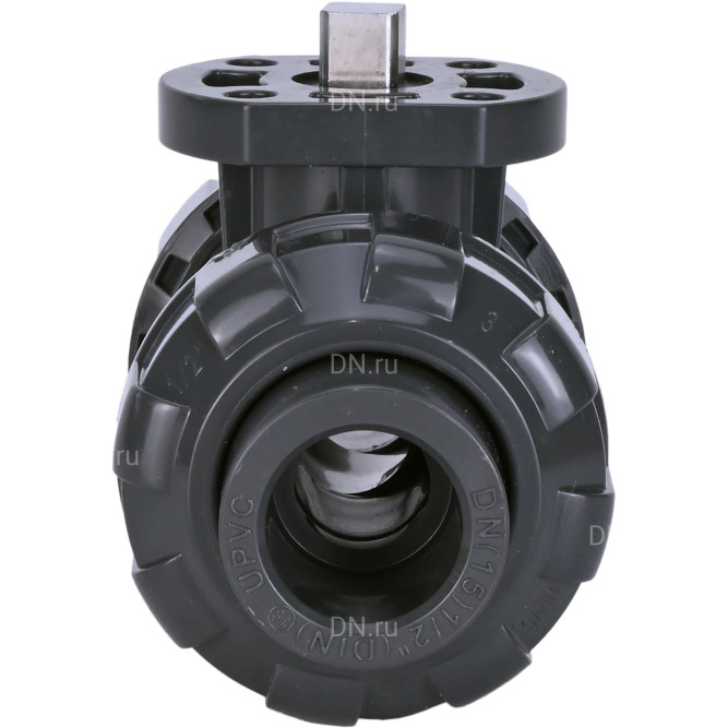 Кран шаровой BV4242E-FP-GRM-ISO Дн32 Ру10 полнопроходной, клеевой с разборным муфтовым соединением, корпус - UPVC (НПВХ), шар - UPVC (НПВХ), уплотнение - EPDM, с ISO-фланцем и голым штоком квадратным в Алматы