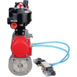 Кран шаровой BV3232P-FP-Fb-ISO-H Ду25 Ру16 межфланцевый, полнопроходной, корпус - нерж. сталь SS316, уплотнение - PTFE, с пн.приводом PA-DA-052 пн.распределителем 4V320-08 AC220V БПВ AFC2000 БКВ APL-510N-EX