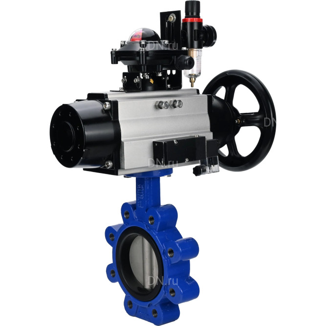 Затвор дисковый поворотный WBV1631E-2W-Fb-H Ду150 Ру16 LUG корпус - чугун QT450, диск - нержавеющая сталь 304, уплотнение - EPDM, с пневмоприводом PA-DA-105-1, пневмораспределителем 4M310-08 AC220V, БКВ APL-210N и БПВ AFC2000 в Алматы