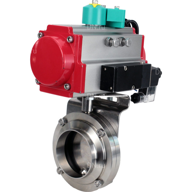 Затвор дисковый поворотный WBV3131S-2W-W-H Ду80 Ру10 под приварку, пищевая нержавеющая сталь 304, уплотнение - Silicon, с пневмоприводом PA-DA-052, пневмораспределителем 4M310-08 AC220V и магнитным переключателем ALS200D в Алматы