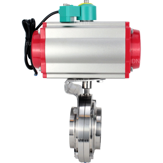 Затвор дисковый поворотный WBV3131S-2W-W-H Ду80 Ру10 под приварку, пищевая нержавеющая сталь 304, уплотнение - Silicon, с пневмоприводом PA-DA-052, пневмораспределителем 4M310-08 AC220V и магнитным переключателем ALS200D в Алматы