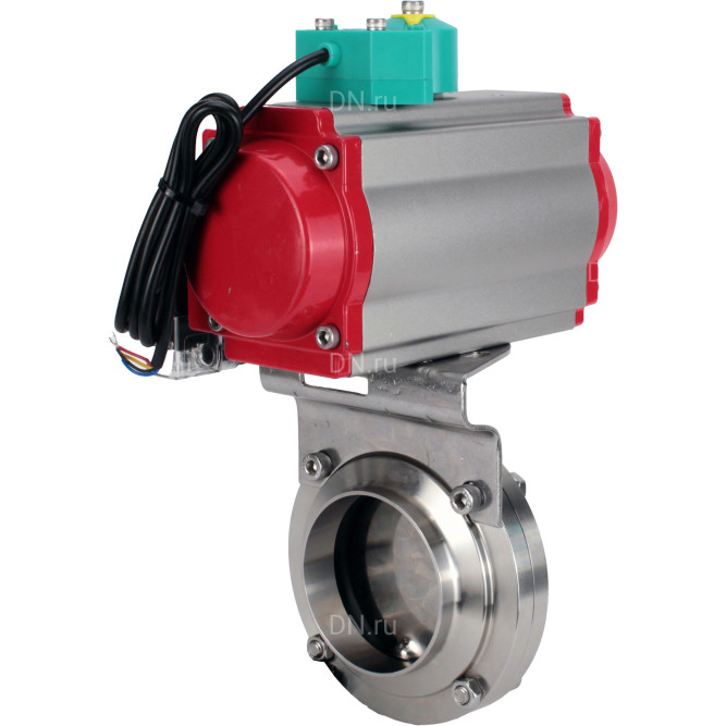 Затвор дисковый поворотный WBV3131S-2W-W-H Ду80 Ру10 под приварку, пищевая нержавеющая сталь 304, уплотнение - Silicon, с пневмоприводом PA-DA-052, пневмораспределителем 4M310-08 AC220V и магнитным переключателем ALS200D в Алматы