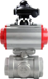 Кран шаровой BV3232P(4pc)-SP-3WL-T-ISO-H Ду65 Ру40 стандартнопроходной трехходовой L-тип, нерж. сталь SS316, внутренняя резьба, уплотнение - PTFE, пн.приводом PA-DA-083, пн.распределителем 4M310-08 AC220V и БКВ APL-210N