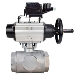 Кран шаровой BV3232P(4pc)-SP-3WL-T-ISO-H WDVF Ду65 Ру40 стандартнопроходной, 3-ходовой L-тип, внутренняя резьба, нержавеющая сталь AISI 316, с пневмоприводом PA-DA-105-1 и электропневматическим поворотным позиционером YT-1000RSN с обратной связью