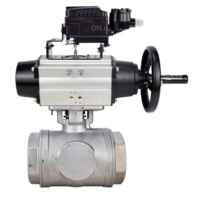 Кран шаровой BV3232P(4pc)-SP-3WL-T-ISO-H WDVF Ду65 Ру40 стандартнопроходной, 3-ходовой L-тип, внутренняя резьба, нержавеющая сталь AISI 316, с пневмоприводом PA-DA-105-1 и электропневматическим поворотным позиционером YT-1000RSN с обратной связью в Алматы