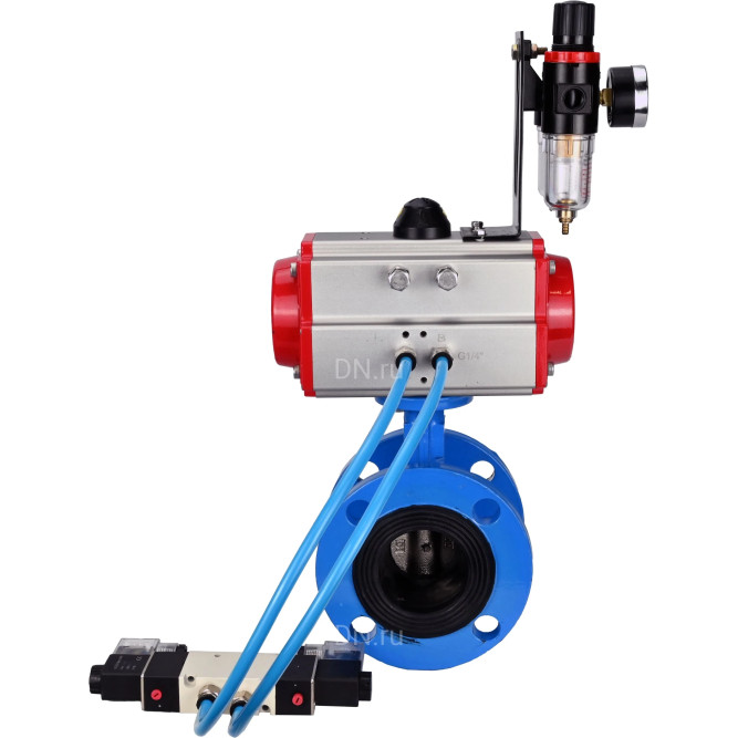 Затвор дисковый поворотный WBV1313E-2W-F-H Ду150 Ру16 фланцевый, корпус - чугун GGG40, диск - чугун GGG40, уплотнение - EPDM, с пневмоприводом PA-DA-130, пневмораспределителем 4V320-08 AC220V и БПВ AFC2000 в Алматы