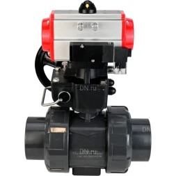Кран шаровой BV4242E-FP-GRM-ISO Дн80 Ру10 полнопроходной, корпус - НПВХ, шар - НПВХ, уплотнение - EPDM, с пневмоприводом PA-DA-065, пневмораспределителем 4M310-08 AC220V и ручным дублером MON1-250-T26-ISO