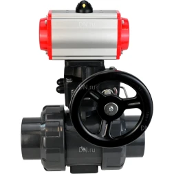 Кран шаровой BV4242E-FP-GRM-ISO Дн80 Ру10 полнопроходной, корпус - НПВХ, шар - НПВХ, уплотнение - EPDM, с пневмоприводом PA-DA-065, пневмораспределителем 4M310-08 AC220V и ручным дублером MON1-250-T26-ISO
